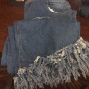 Fringe denim pants